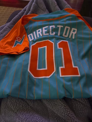 Customer photo review of Custom Aqua Orange-White Stripe Fashion Raglan Sleeves Authentic Baseball Jersey
