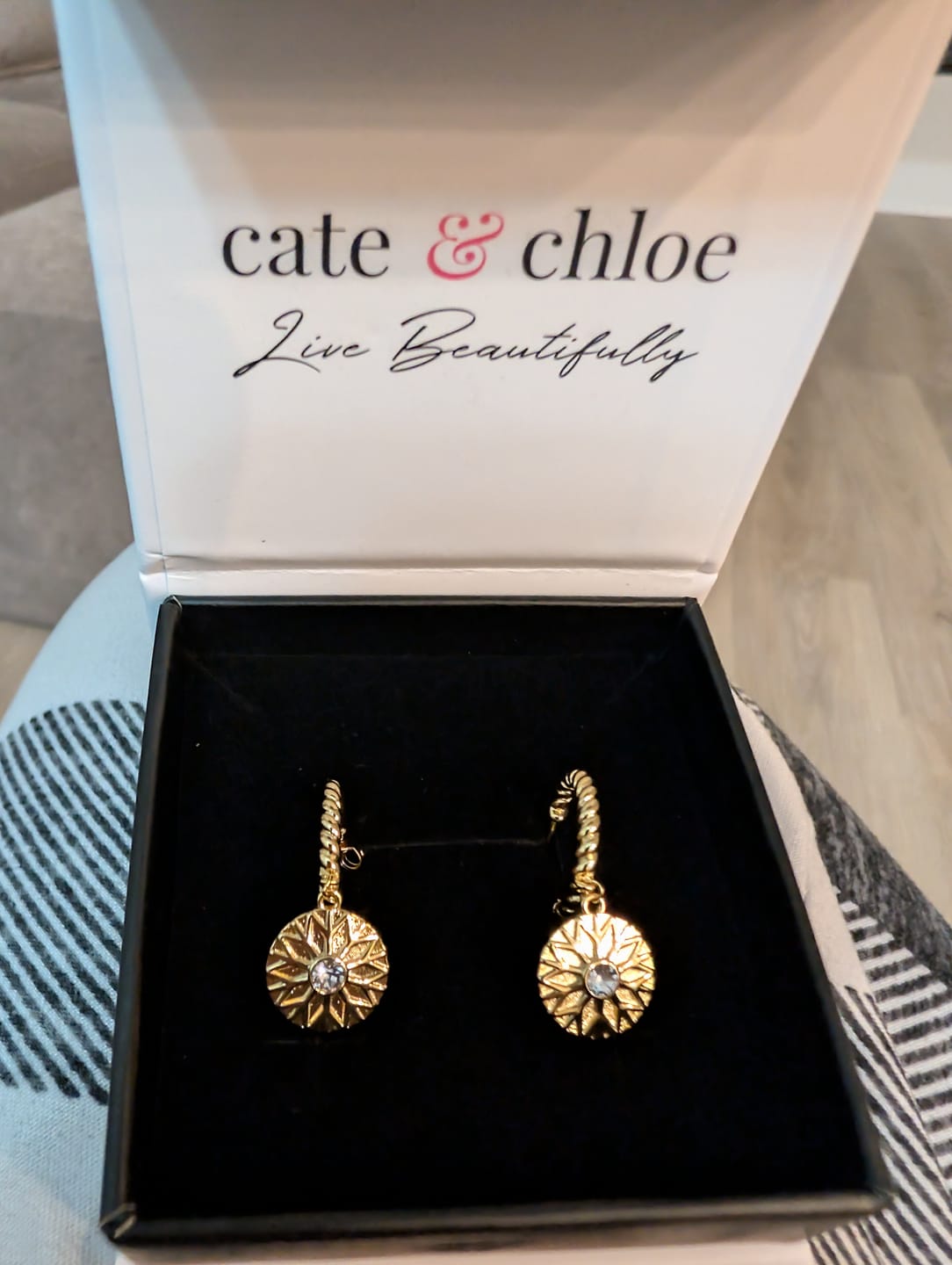 Customer photo review of Suzanne 18k White Gold Plated Dangle Earrings with Swarovski Crystals for Women