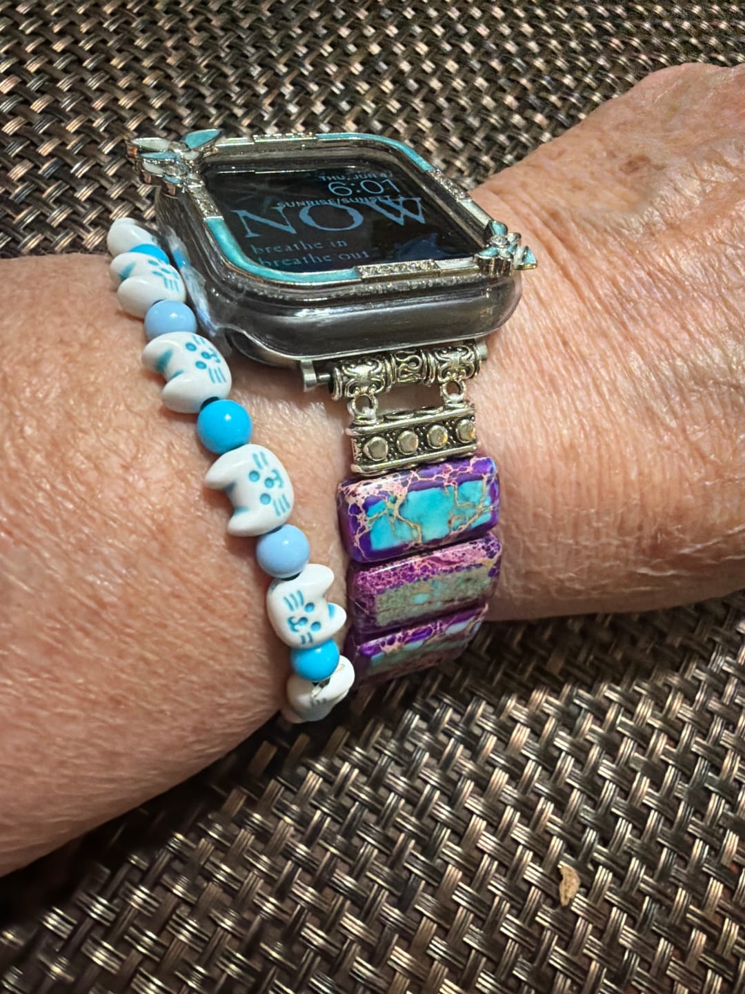 Customer photo review of Apatite Azure Braided Apple Watch Strap