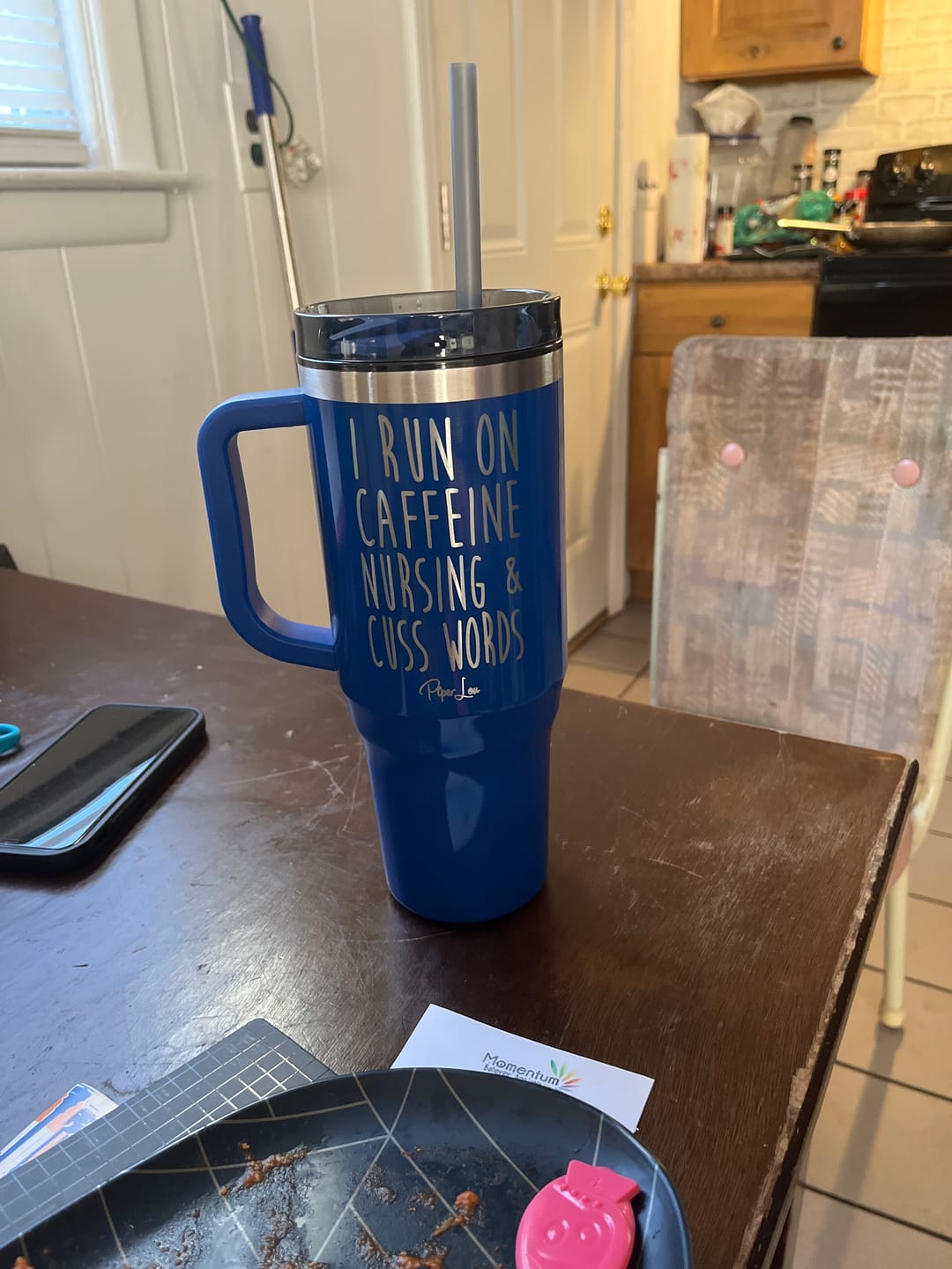 Customer photo review of I Run On Nursing & Cuss Words - 40oz Traveler Lite Tumbler + Straw