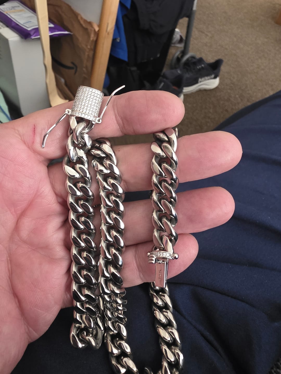 Customer photo review of Iced Clasp Miami Cuban Link Chain - White Gold