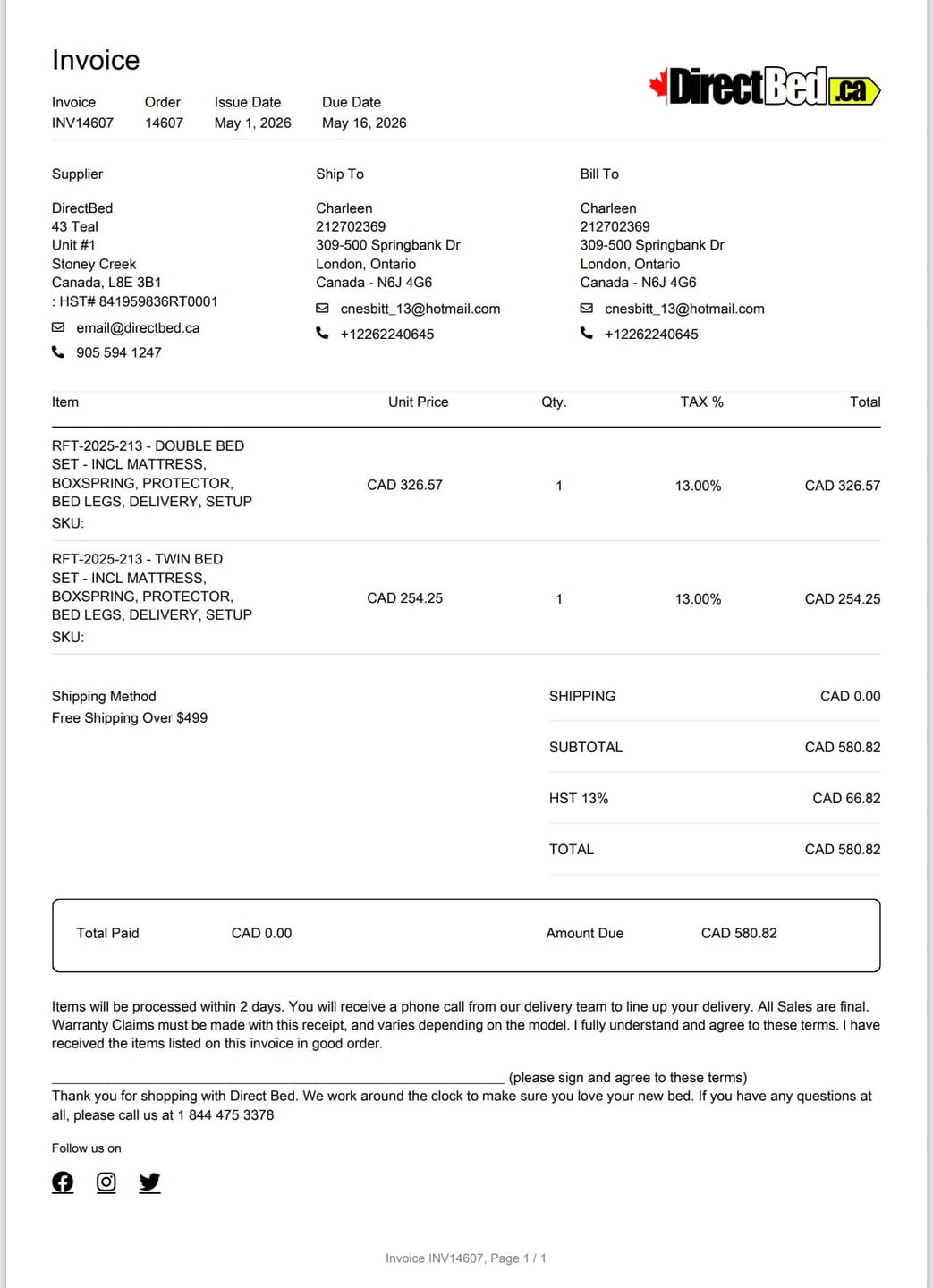 Customer photo review of RFT-2025-213 - DOUBLE BED SET - INCL MATTRESS, BOXSPRING, PROTECTOR, BED LEGS, DELIVERY, SETUP