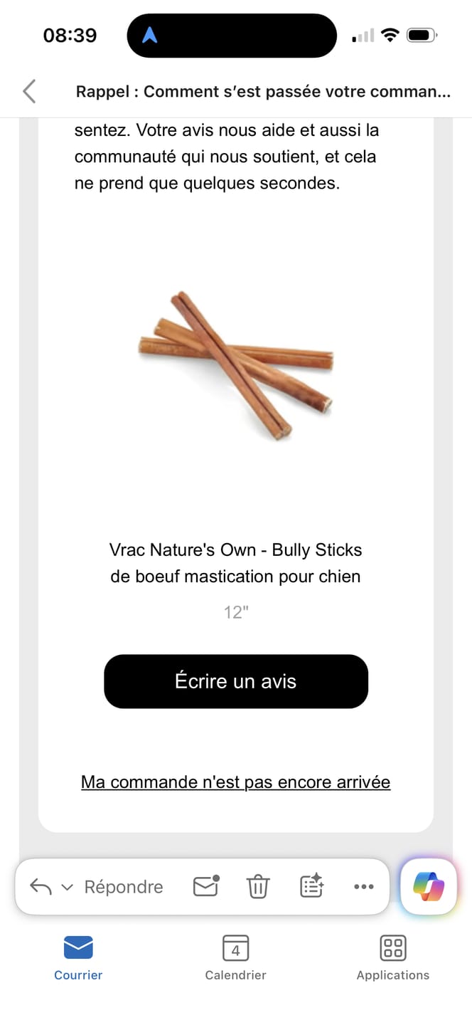 Customer photo review of Vrac Nature's Own - Bully Sticks de boeuf mastication pour chien