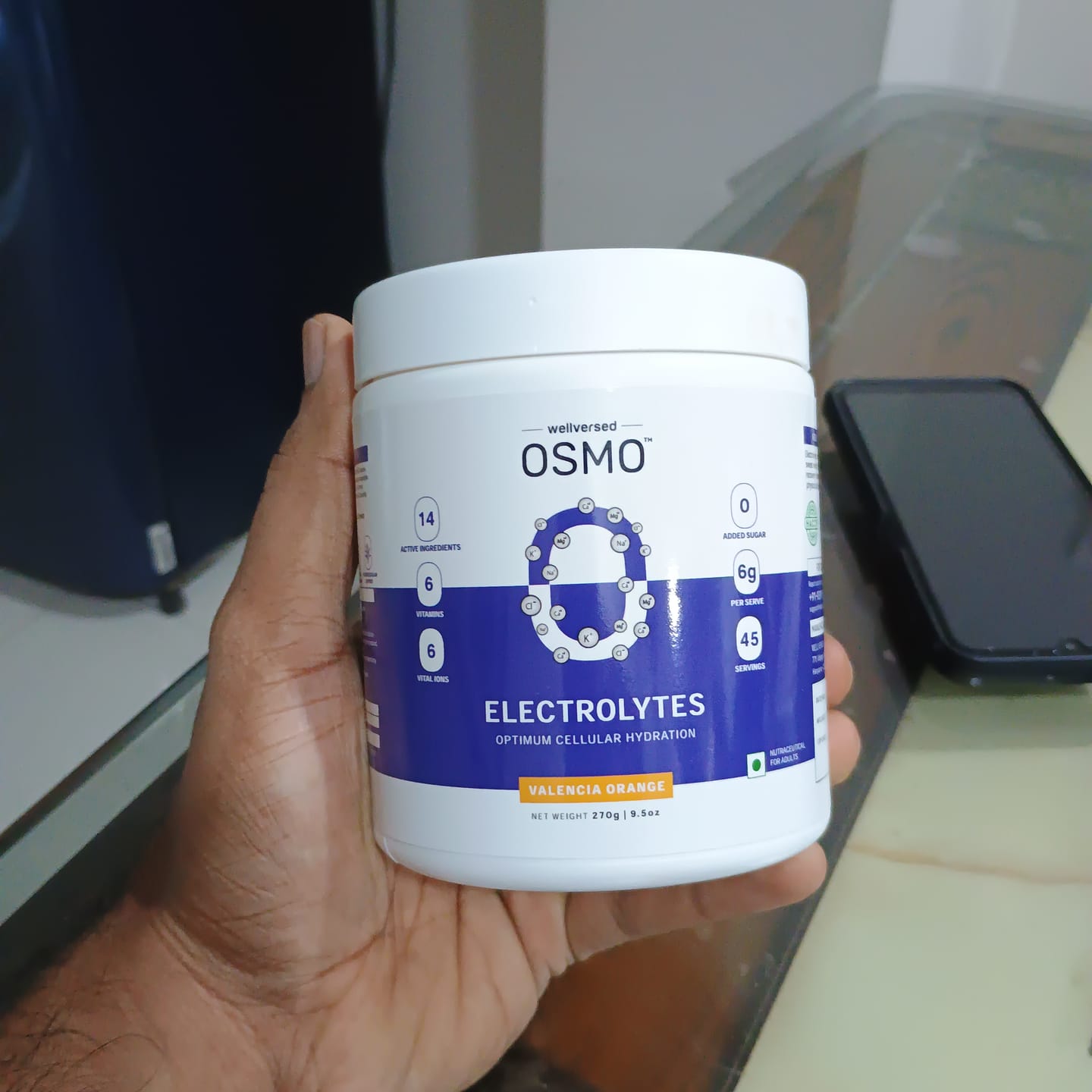 Customer photo review of OSMO - Electrolyte Hydration Blend (Advanced Salts + Taurine & Vitamins) | Valencia Orange Flavour (270g, 45 servings)