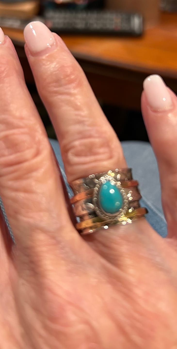 Customer photo review of Teardrop Turquoise Fidget Ring Sterling Silver