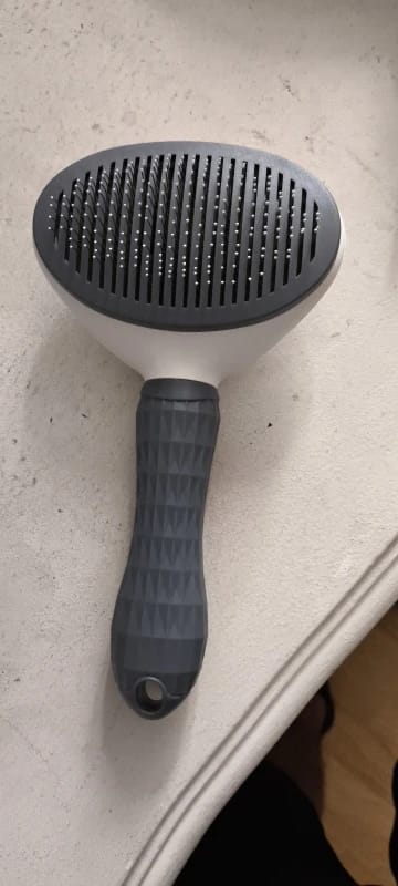 Customer photo review of Self Cleaning Pet Grooming Brush for Dogs and Cats