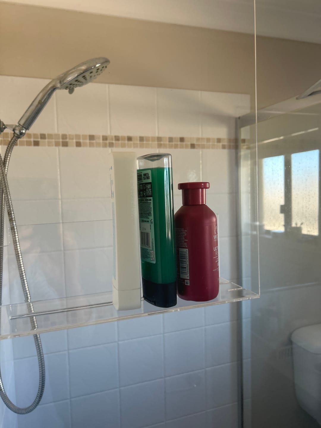 Customer photo review of Clear Acrylic Shower Shelf