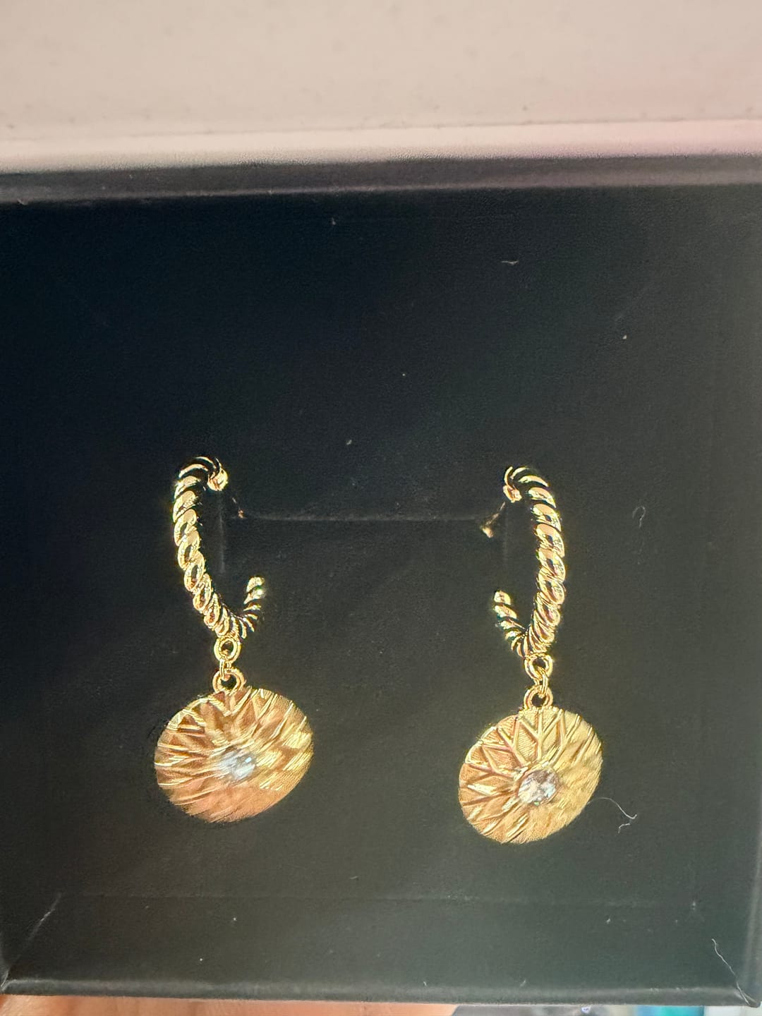 Customer photo review of Suzanne 18k White Gold Plated Dangle Earrings with Swarovski Crystals for Women
