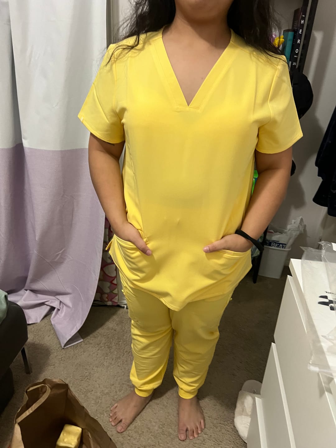 Customer photo review of LUCY Jogger Scrub Pants - Meadow Yellow | SLTECH™