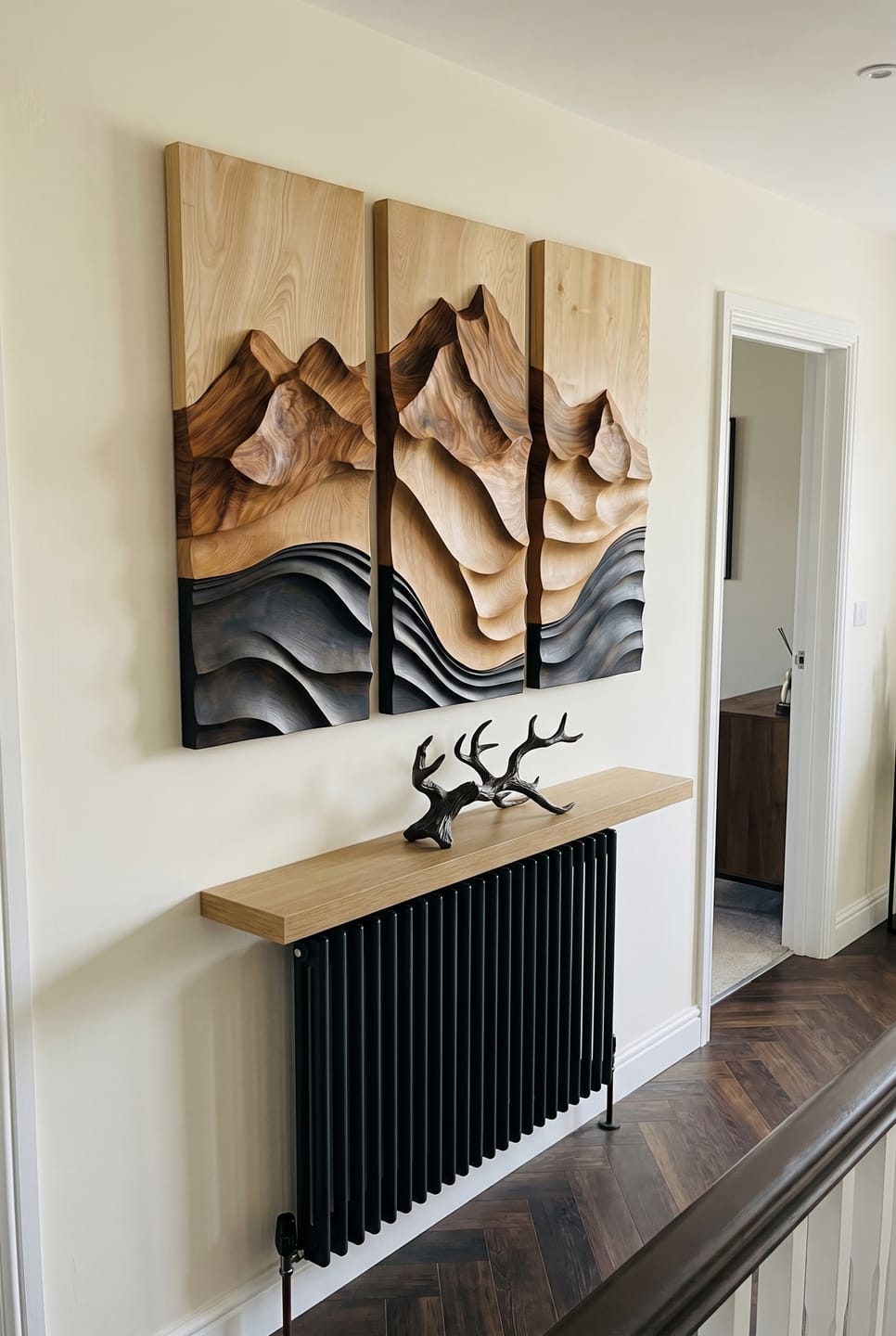 Customer photo review of Three Panel Wood Wall Art With Mountain Wave Relief Design