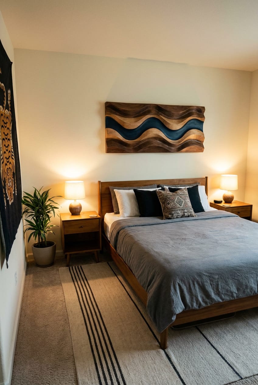 Customer photo review of Rectangular Wood Wall Art With Carved Wave Relief Design