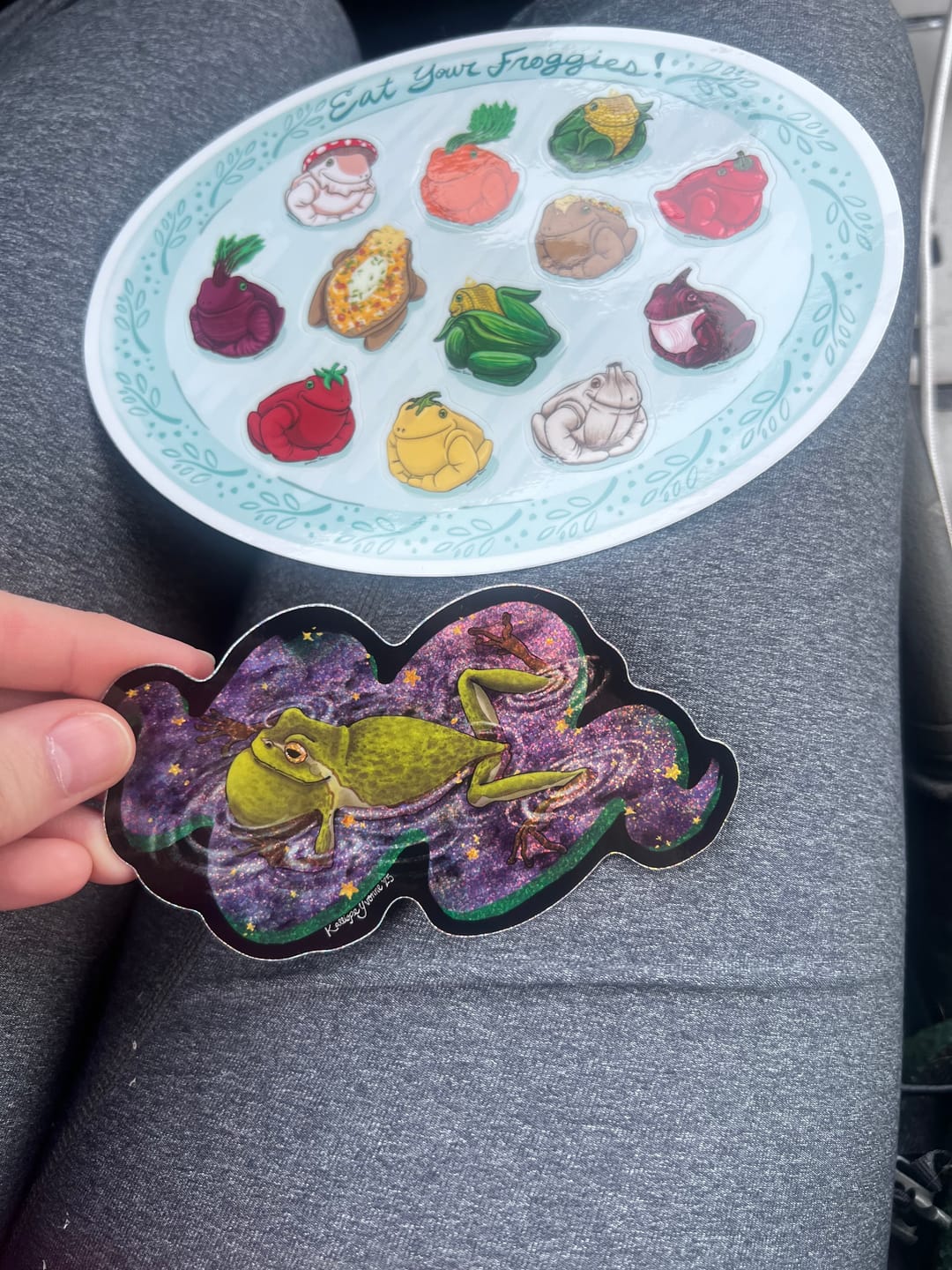 Customer photo review of “Eat Your Froggies!!” Glossy Veggie Frog Sticker Sheet