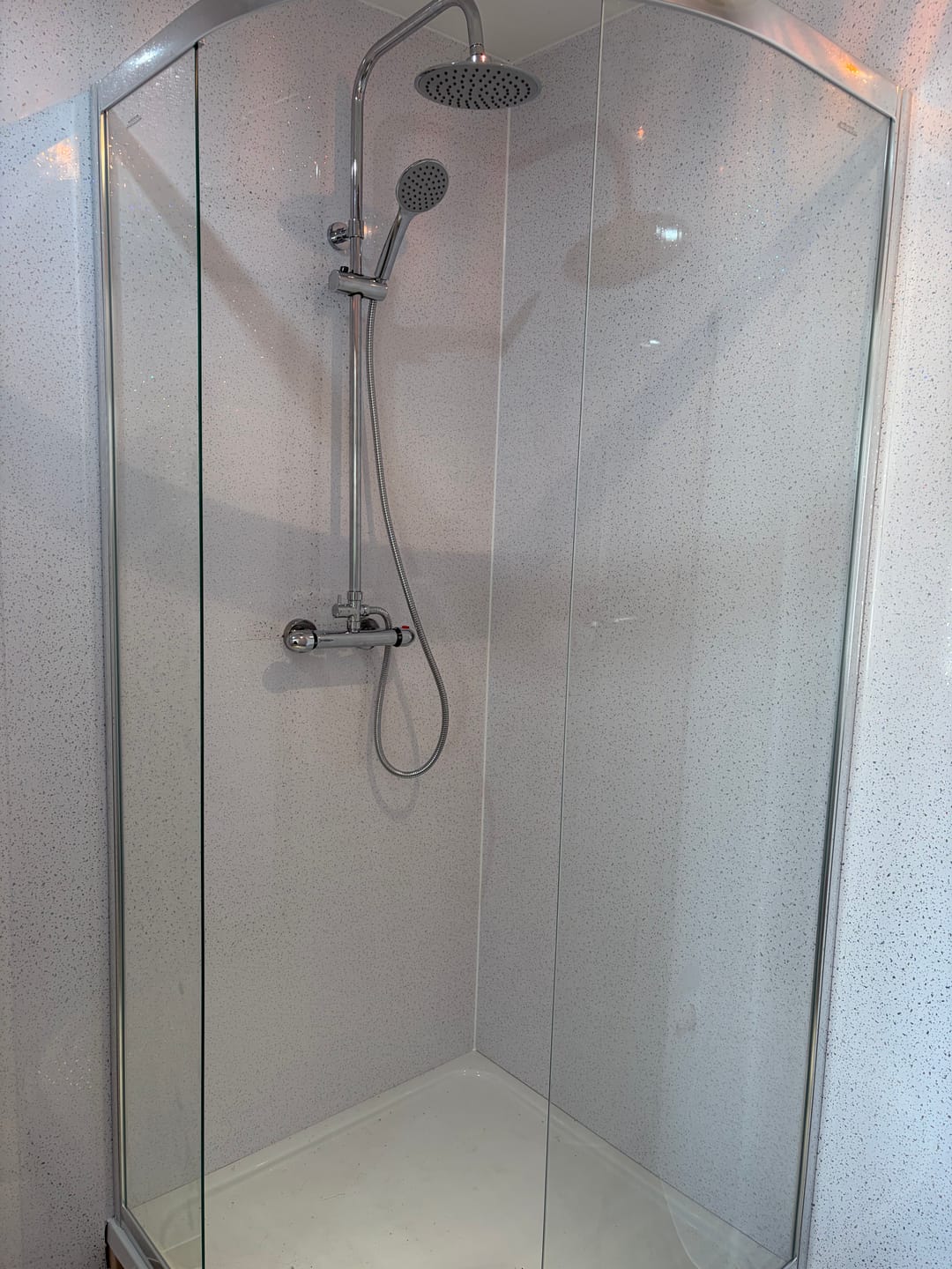 Customer photo review of Premium White Sparkle Gloss Shower Wall Panel – 1M x 2.4M