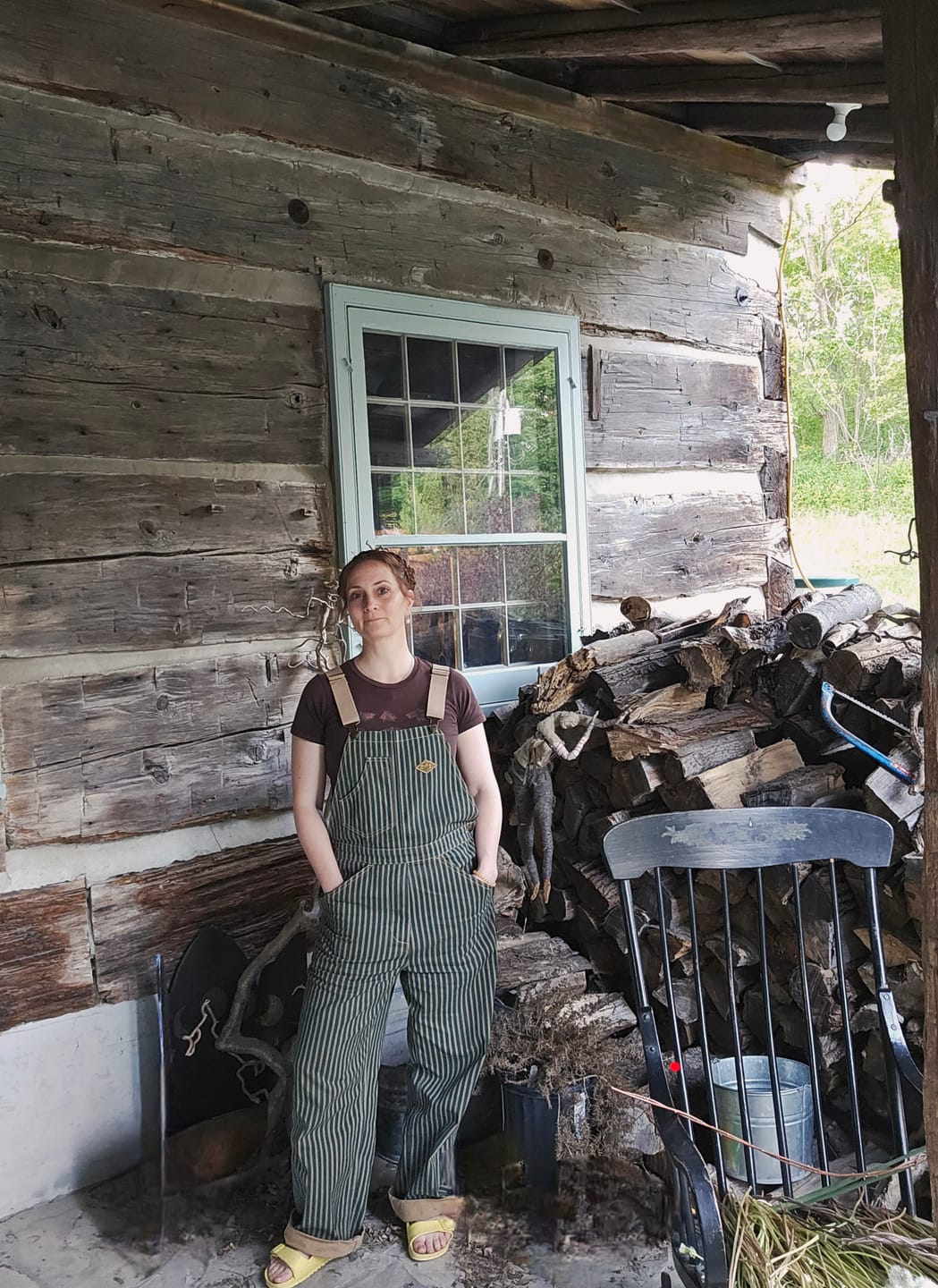 Customer photo review of “STAY TRUE” Embroidered Patch Two-Tone Striped Overalls