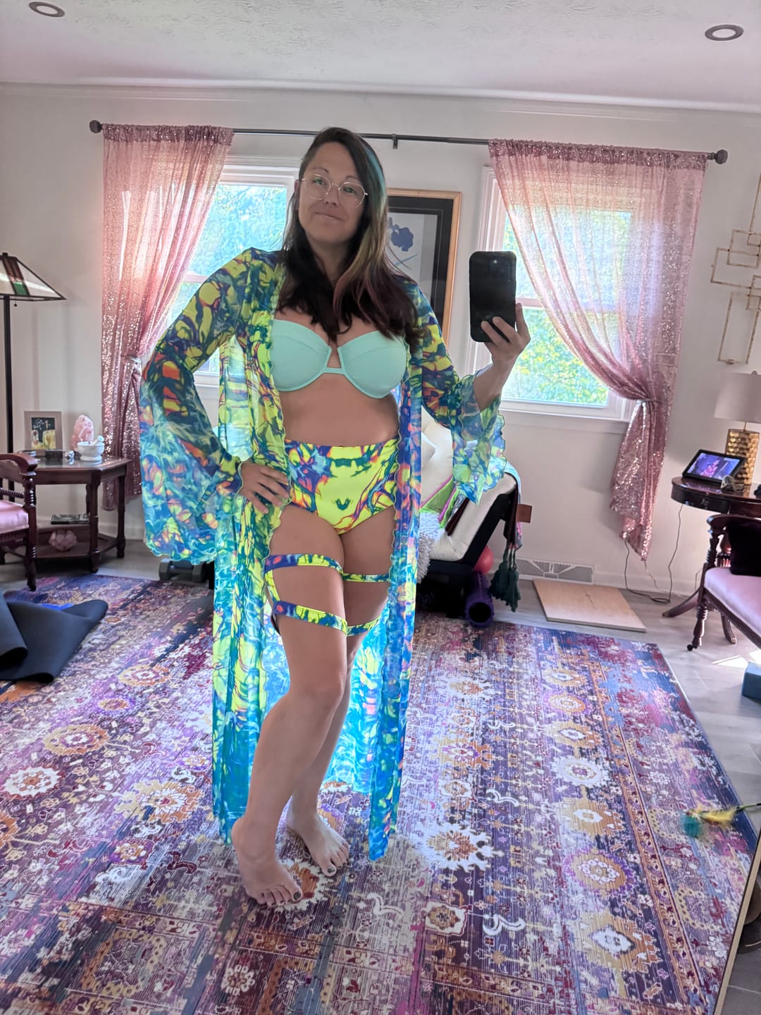 Customer photo review of Psy Flux Mesh Kimono
