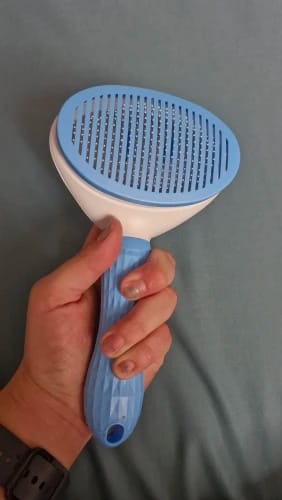 Customer photo review of Self Cleaning Pet Grooming Brush for Dogs and Cats