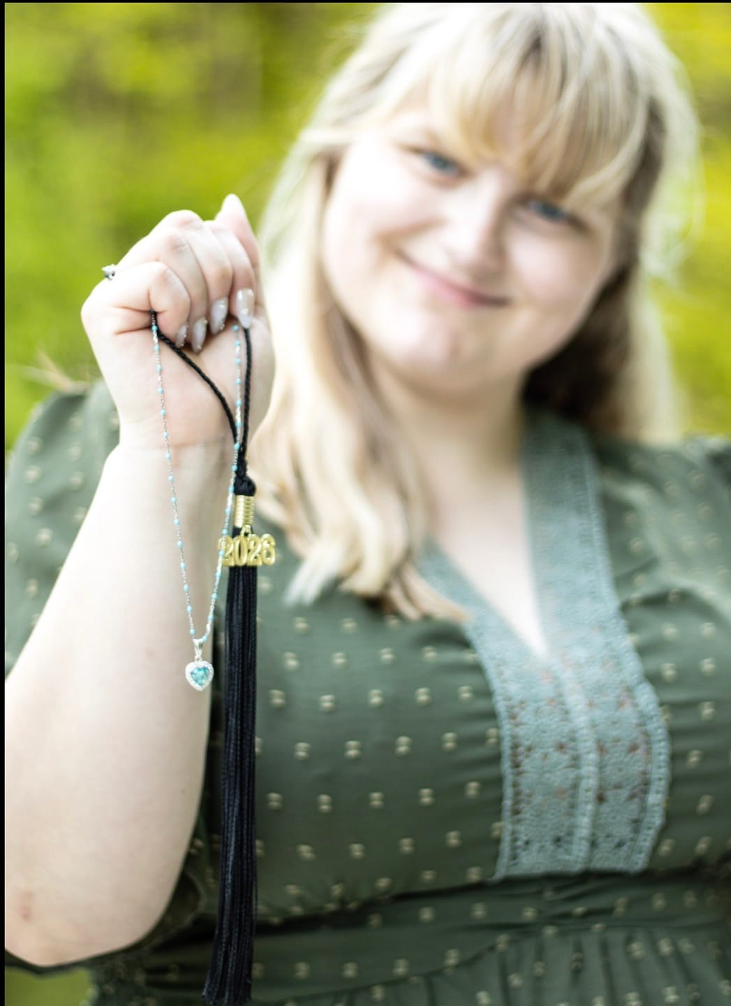 Customer photo review of Petite Bedazzled Opal Heart With Enamel Chain