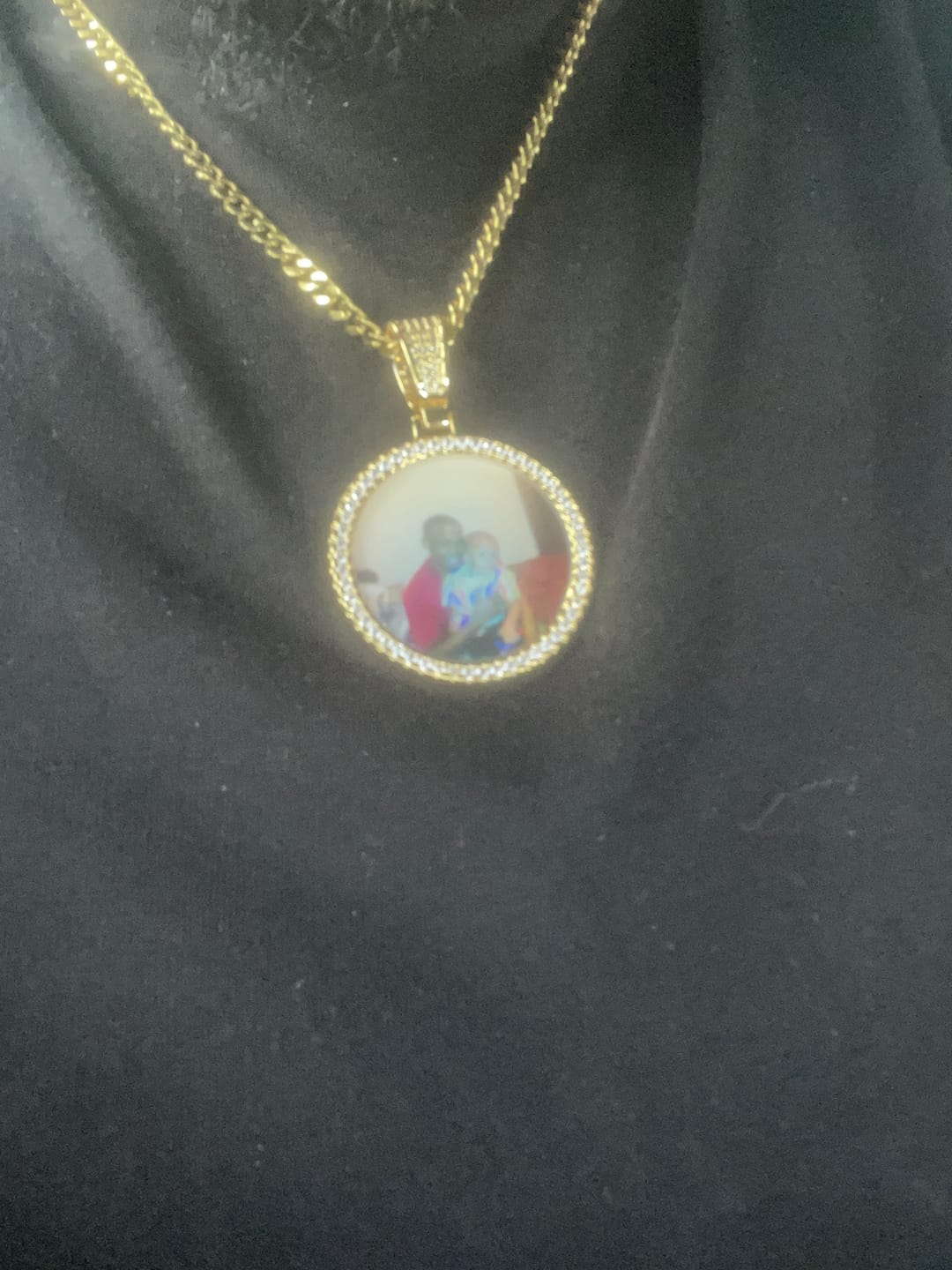 Customer photo review of Diamond Studded Angel Wing Photo Necklace