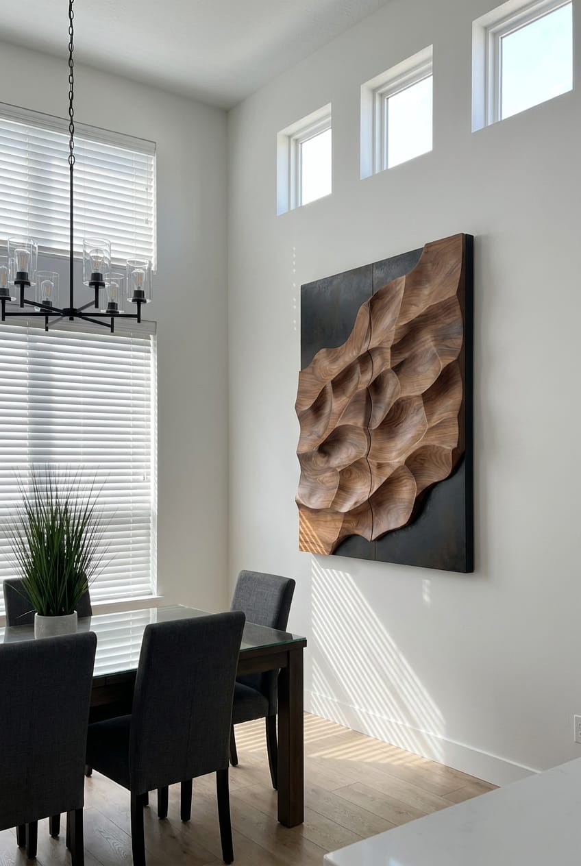 Customer photo review of Square Wood Wall Art With Abstract Canyon Relief Design