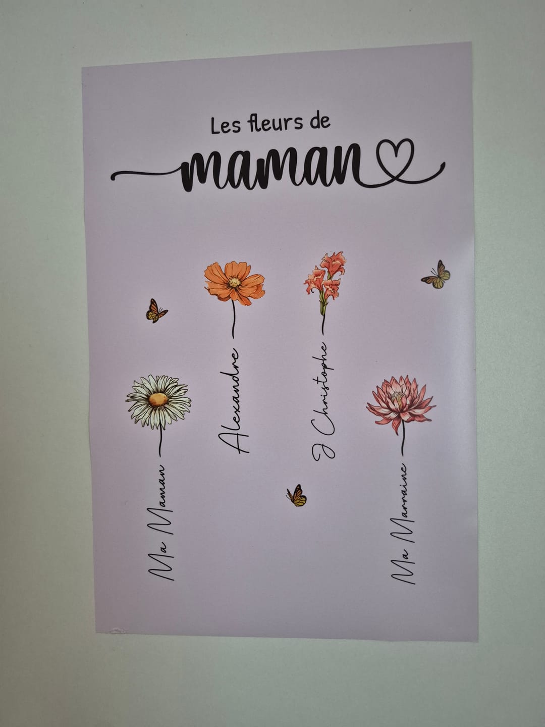 Customer photo review of Le jardin de Maman - Poster personnalisé avec fleurs de naissance pour parents et grands-parents
