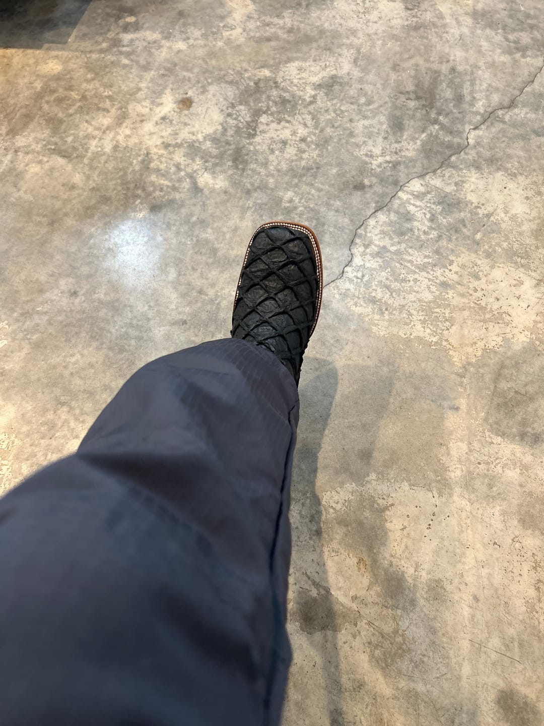 Customer photo review of Black Jumbo Pirarucu Leather Boots - Square Toe