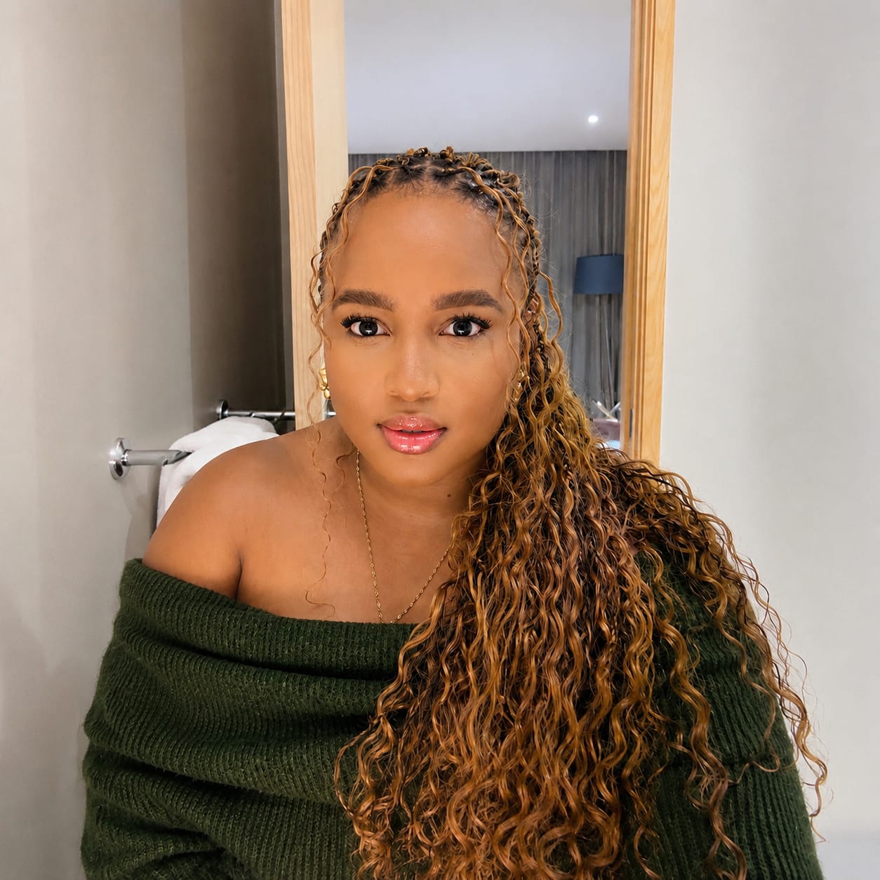 Customer photo review of Military Knit Off-Shoulder Top