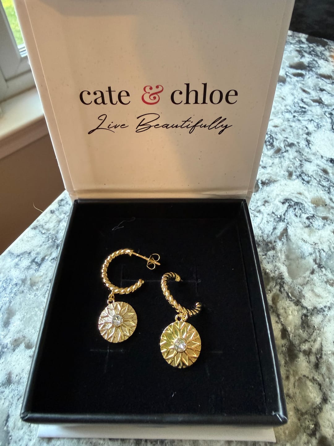 Customer photo review of Suzanne 18k White Gold Plated Dangle Earrings with Swarovski Crystals for Women