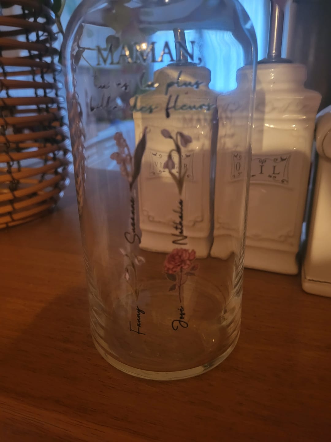 Customer photo review of Toujours en fleur – Vase personnalisé en verre avec fleurs et prénoms pour parents et grands-parents