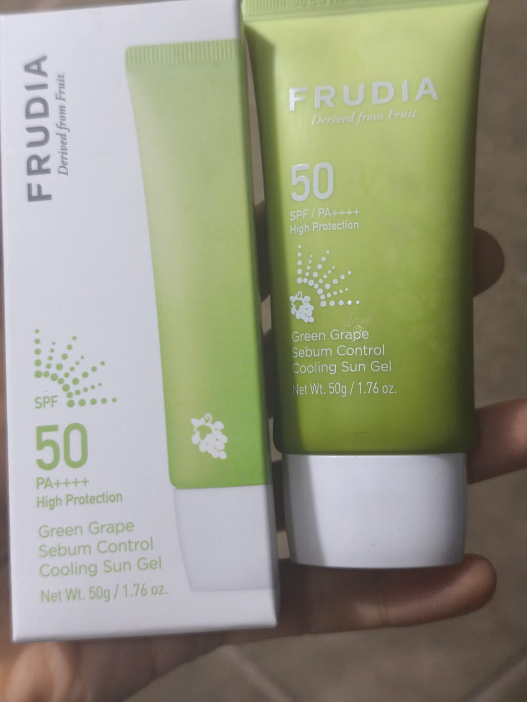 Customer photo review of Frudia Green Grape Sebum Control Sun Gel SPF50+/ PA++++