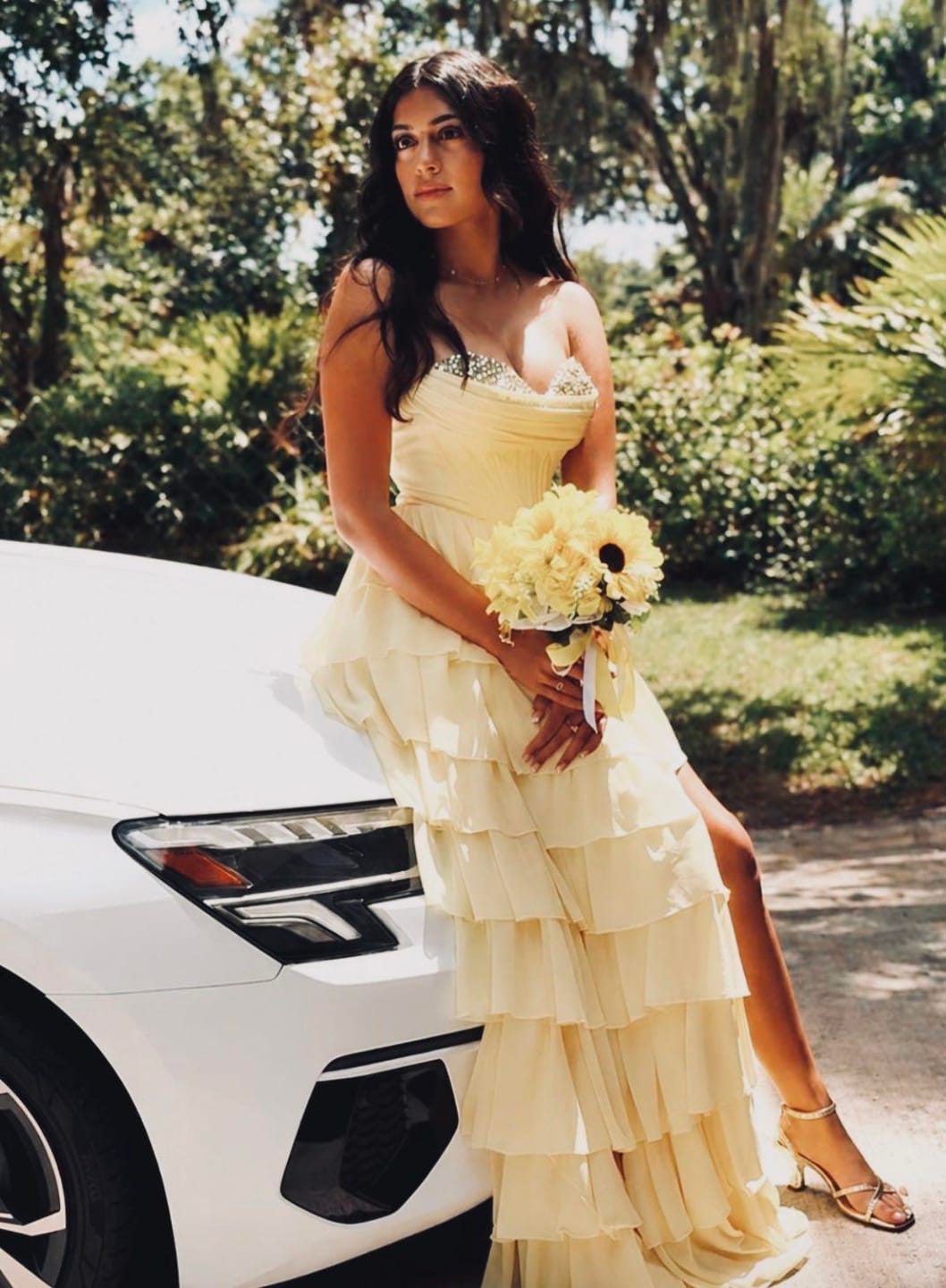 Customer photo review of Ladivine CD402 Strapless Crystal Embellished High Low Chiffon Gown