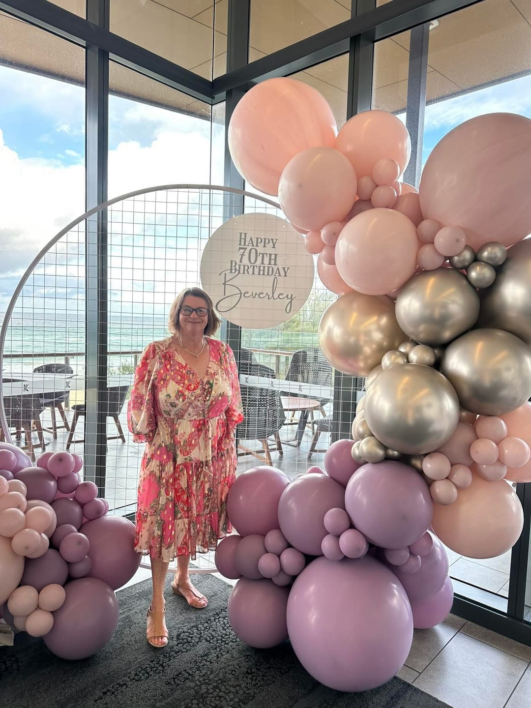 Customer photo review of Philomena Gold Metallic Floral Dress in Pink