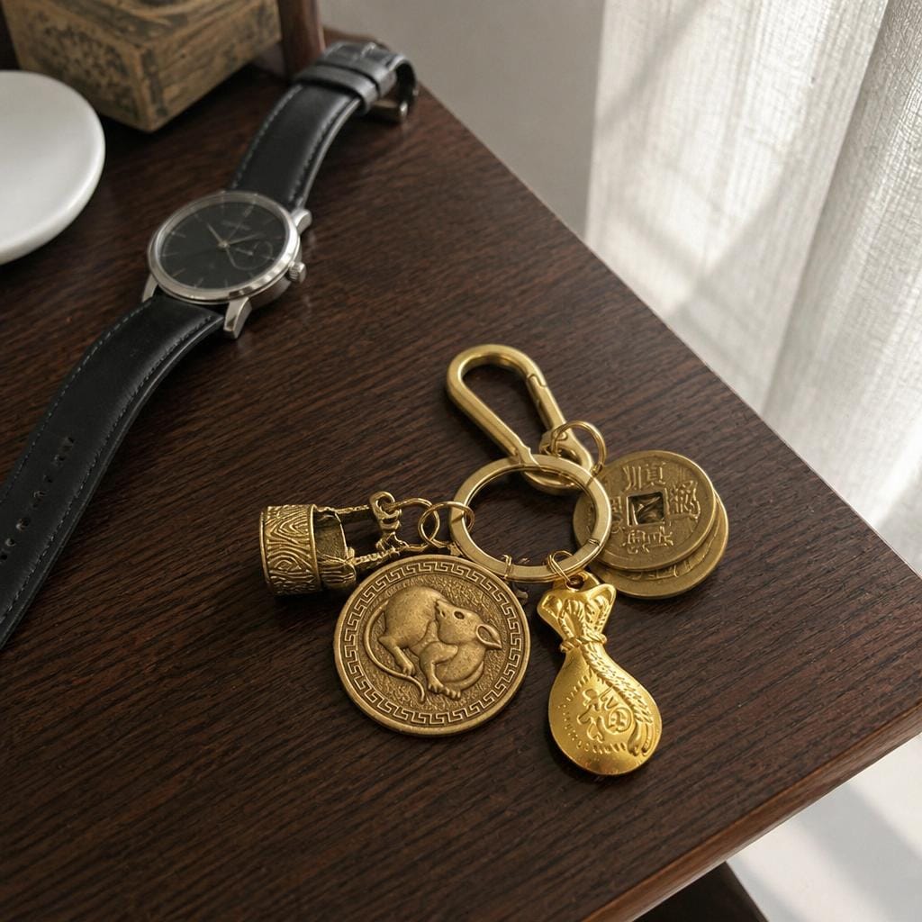 Customer photo review of FuAttract Fortune Protection Energy Flow Chinese Zodiac Brass Keychain