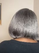Customer photo review of Luvwin 5x5 Salt And Pepper Glueless Gray Color Pre-Cut Lace Straight Bob Wig For Black Women