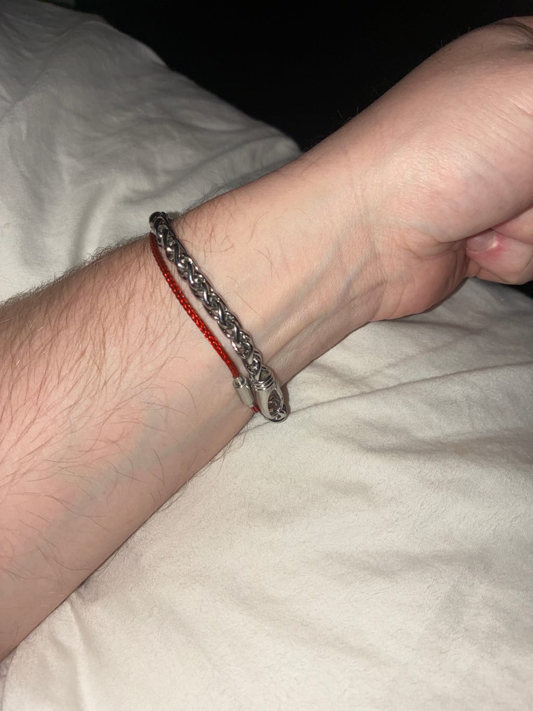 Customer photo review of Protective Red Cord Silver Bracelet