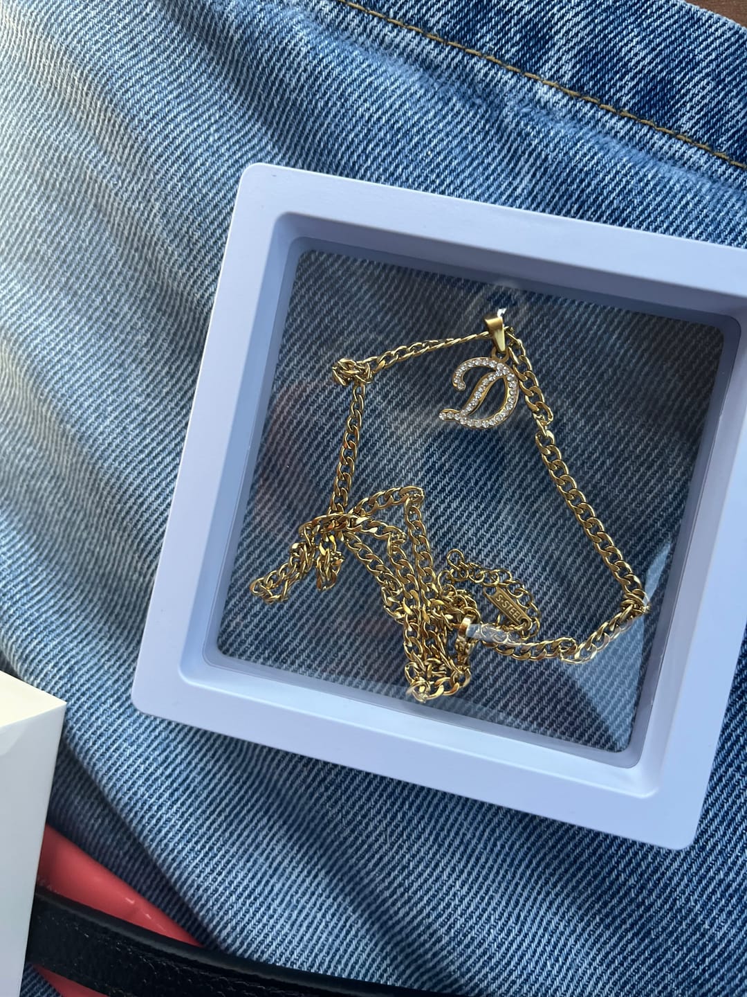 Customer photo review of Script Iced Letter Necklace