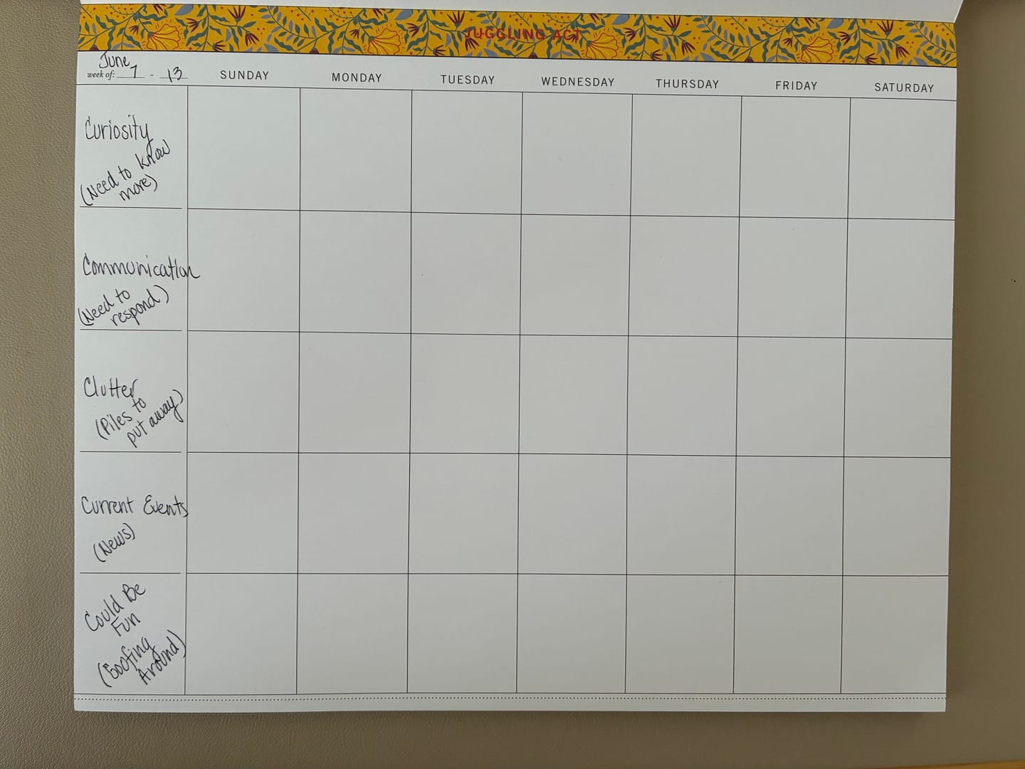 Customer photo review of Juggling Act Weekly Notepad