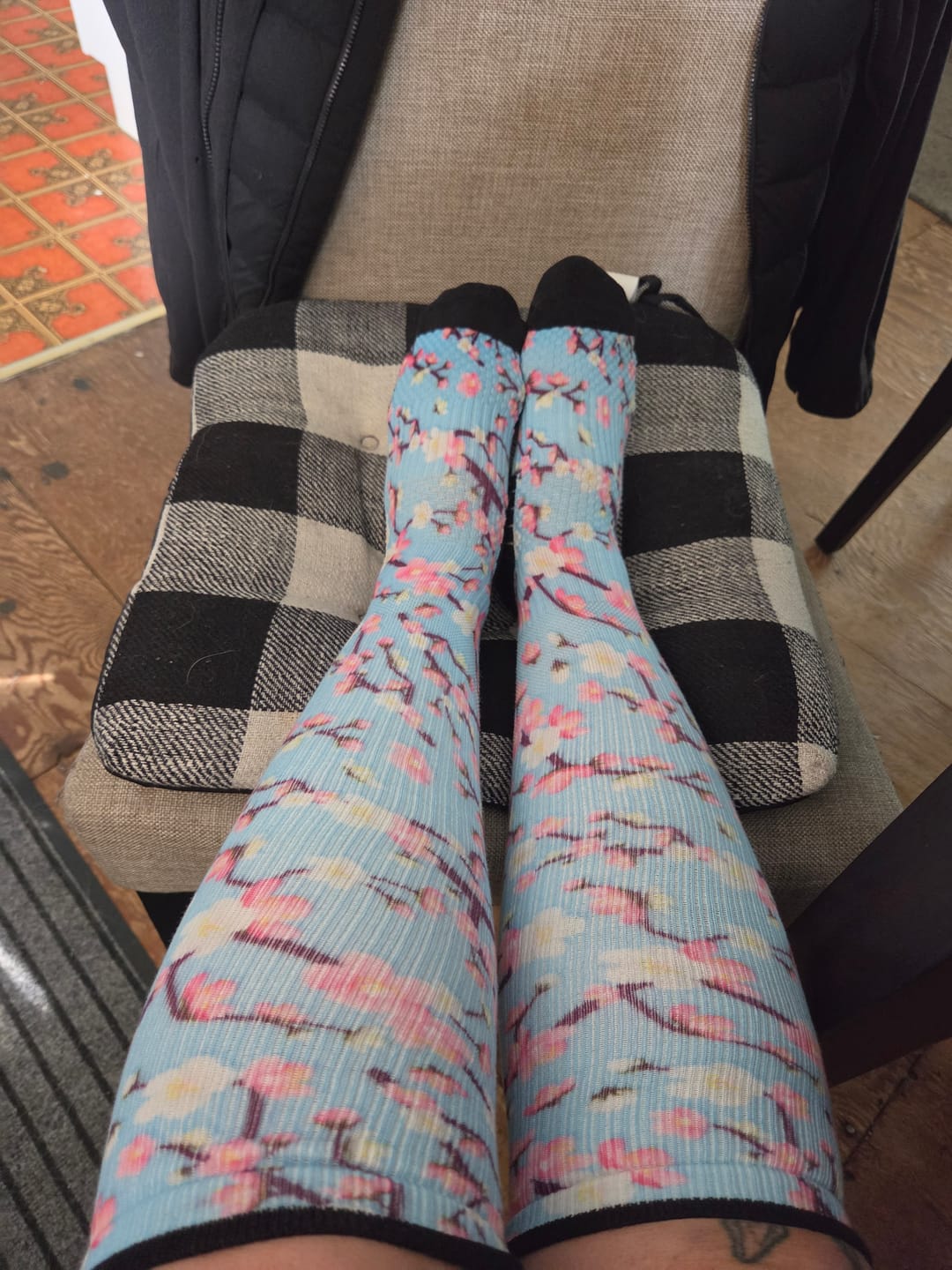 Customer photo review of Cherry Blossoms Compression Socks