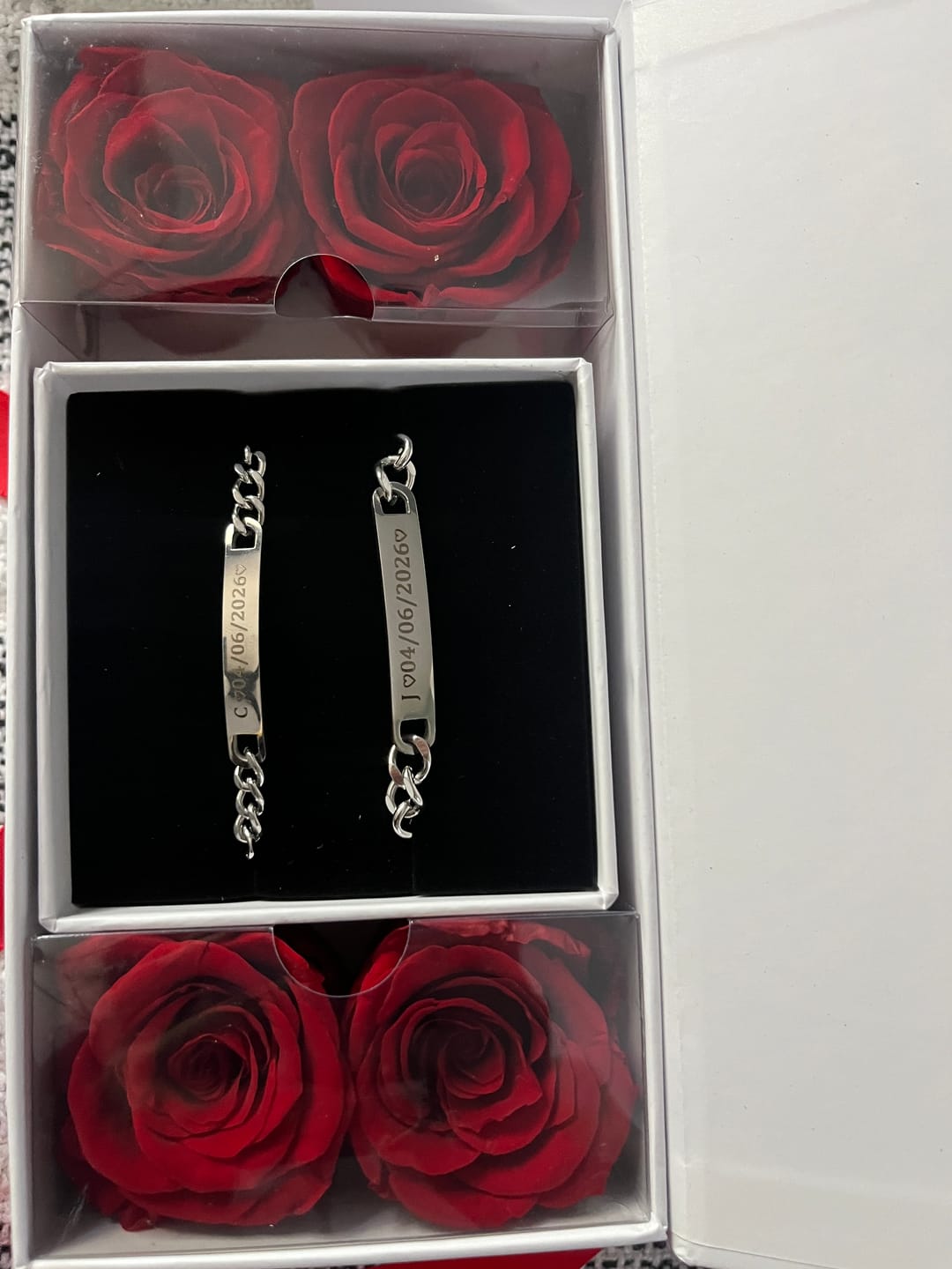 Customer photo review of Engraved Bracelet Set - W/ Eternal Rose Box