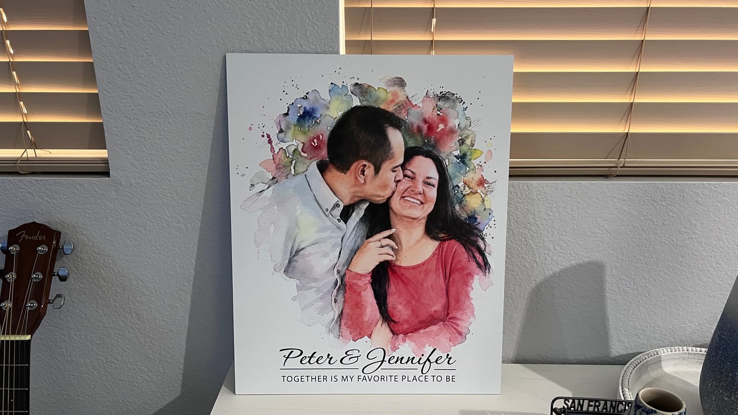 Customer photo review of Personalized Watercolor Metal Portrait