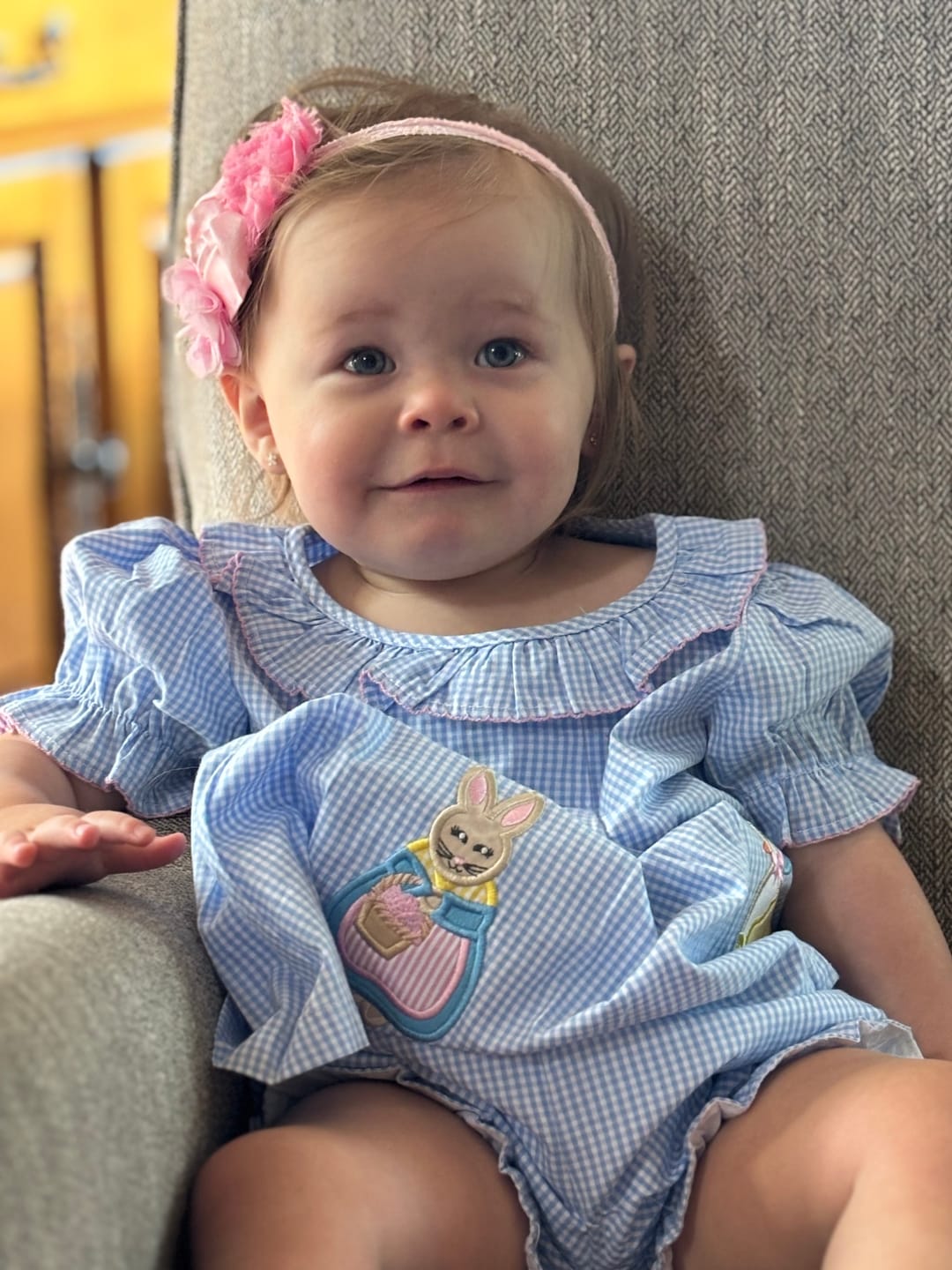 Customer photo review of Storybook Rabbit Blue Gingham Chloe Bloomer Set