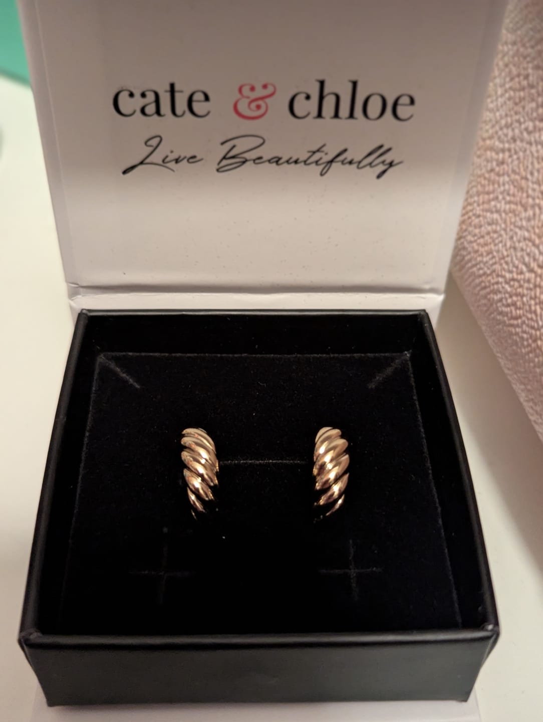 Customer photo review of Lakelynn 18k White Gold Plated 24mm Twisted Semi-Hoop Earrings for Women