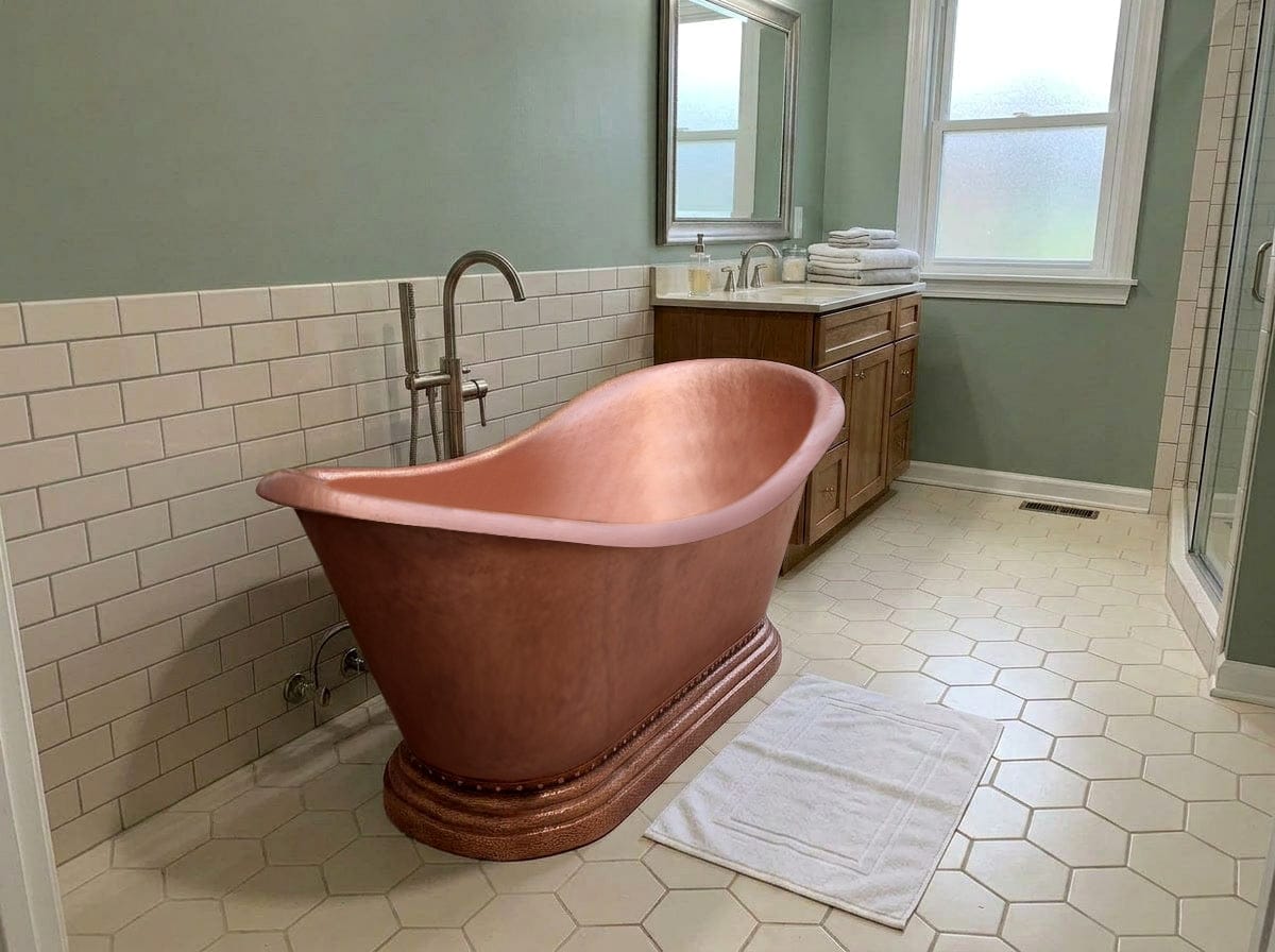 Customer photo review of Elite Double‑Slipper Natural Copper Freestanding Pedestal Bathtub ET-C-DS19
