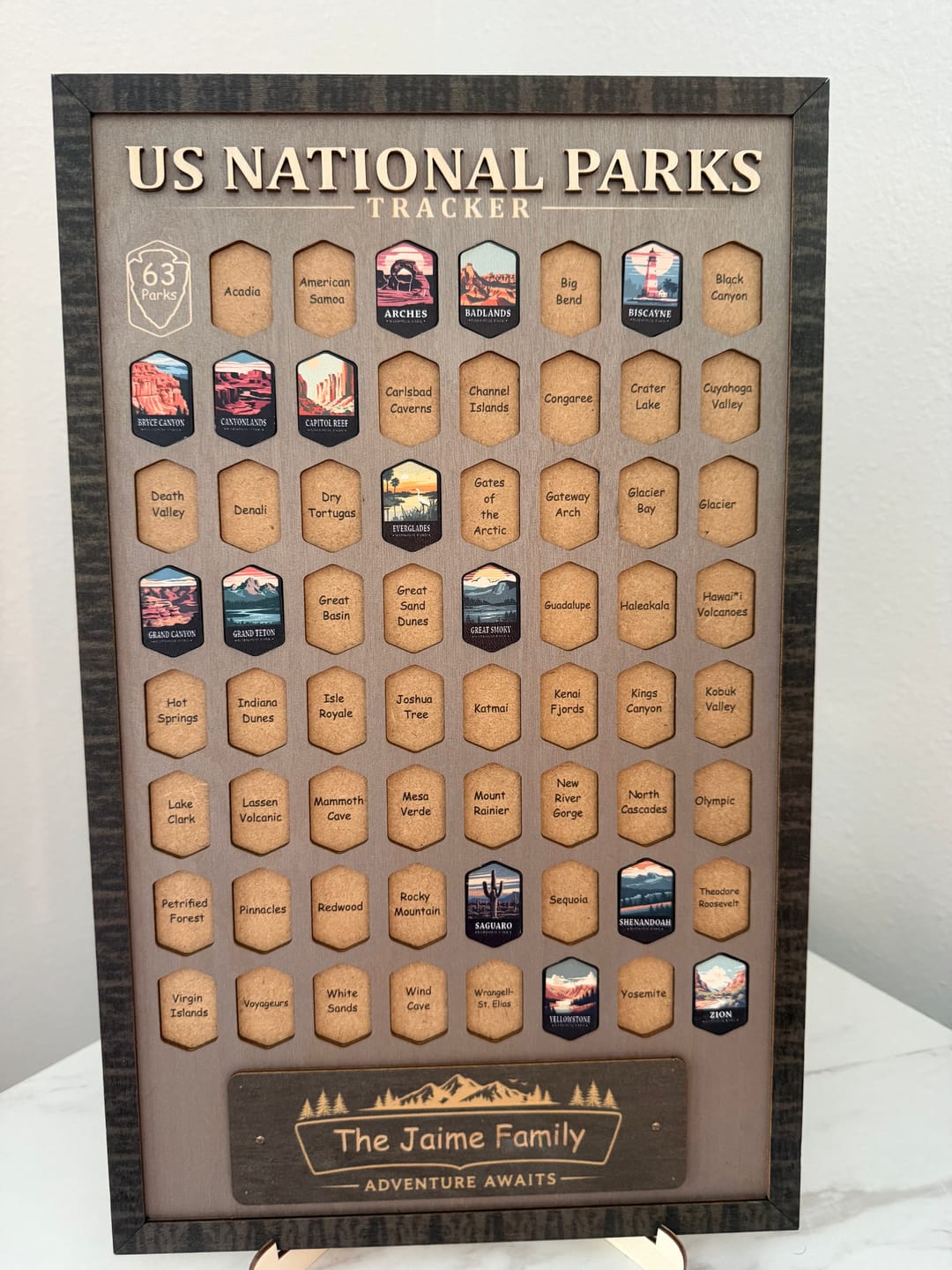 Customer photo review of USA National Parks Travel Tracker - A Handcrafted Wooden Board to Track All 63 National Parks