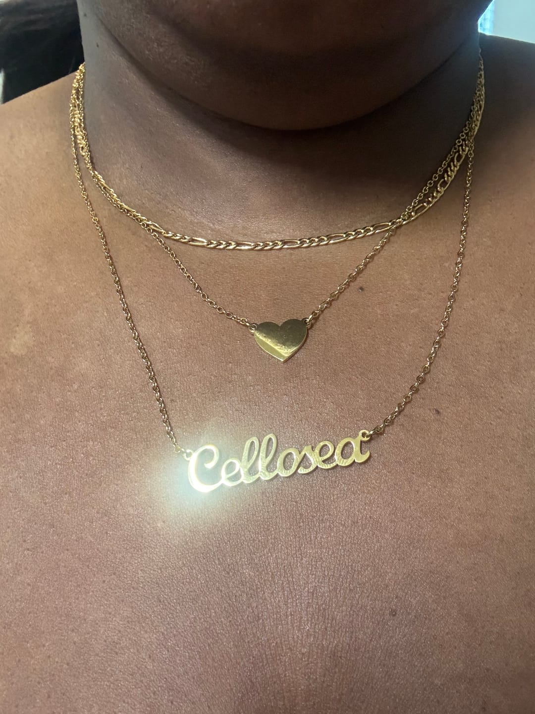 Customer photo review of Heart Layer Name Necklace