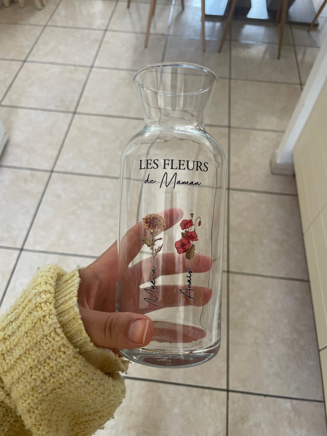 Customer photo review of Toujours en fleur – Vase personnalisé en verre avec fleurs et prénoms pour parents et grands-parents