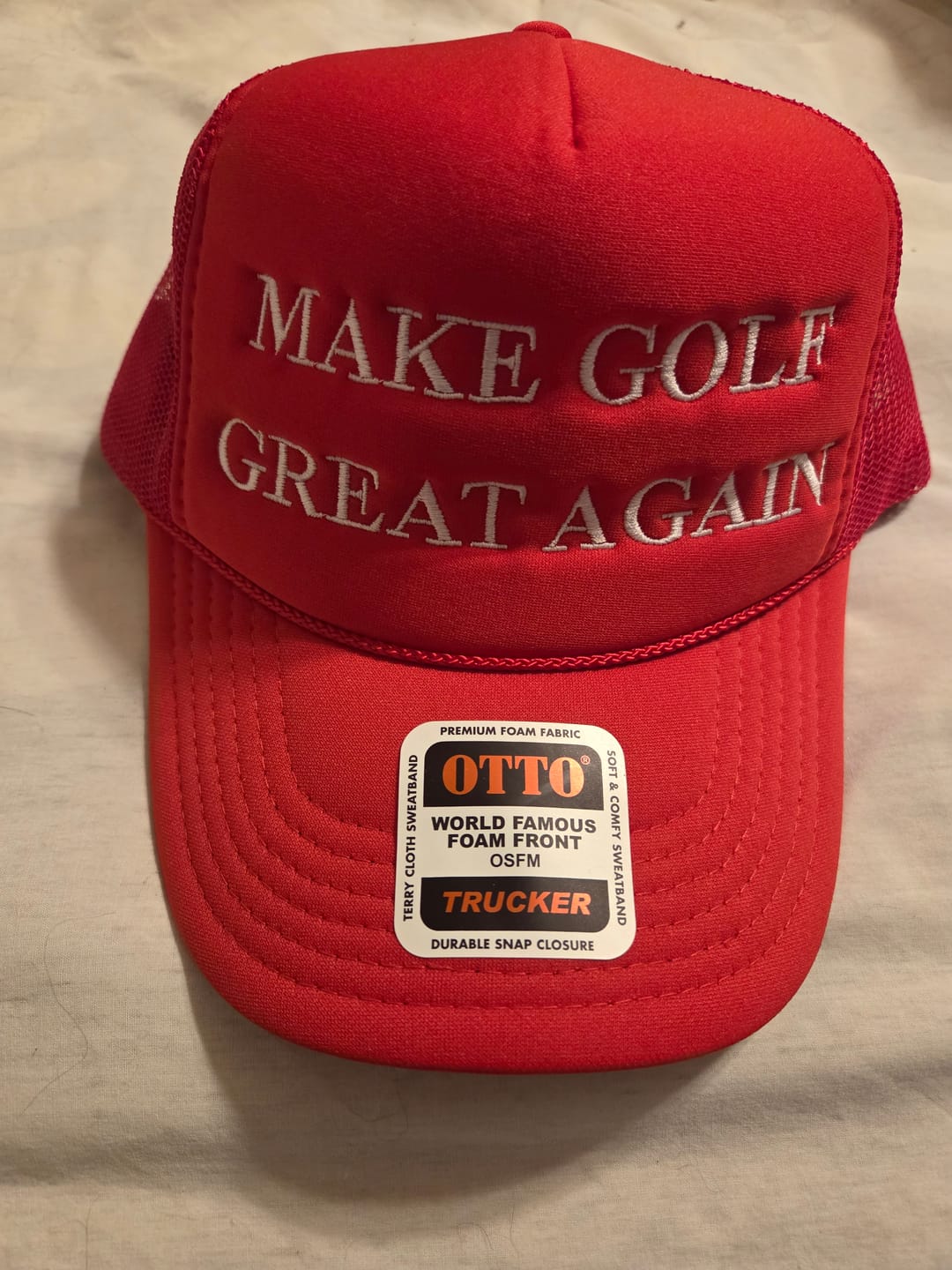 Customer photo review of Make Golf Great Again Foam Trucker Hat (Embroidery)