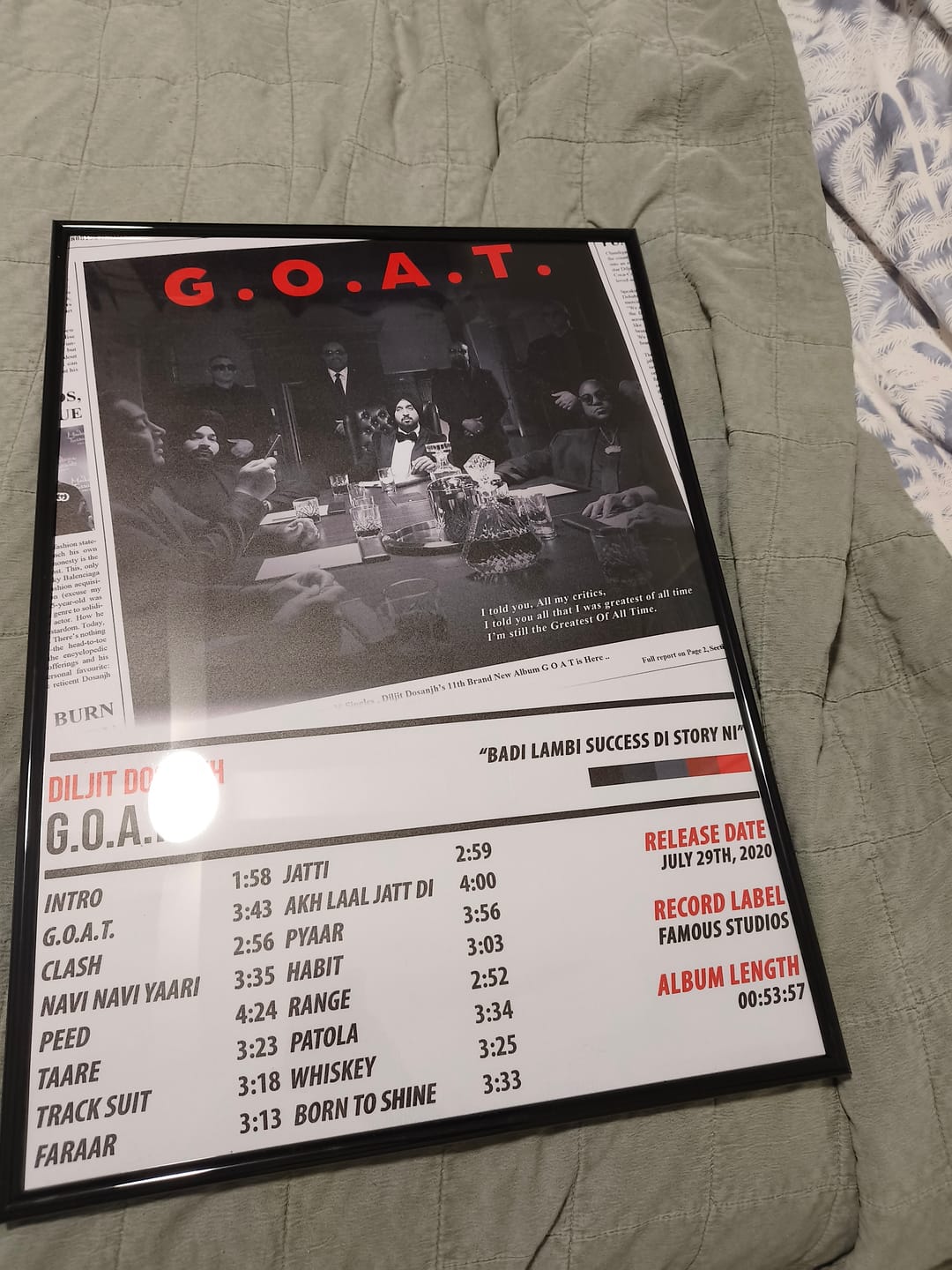 Customer photo review of Diljit Dosanjh - GOAT | ALBUM POSTER