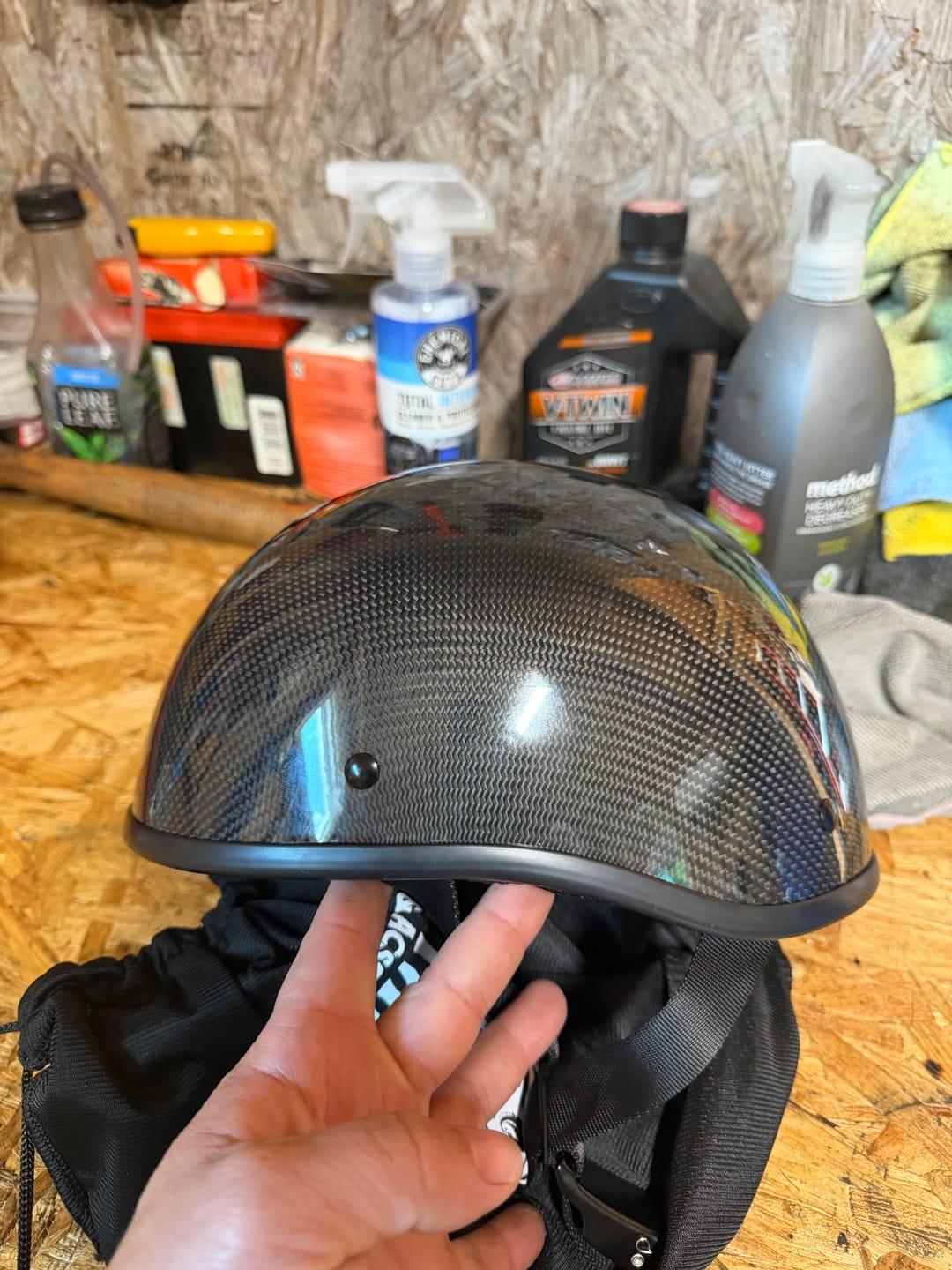 Customer photo review of Genuine Carbon Fiber SOA Smallest Lightest DOT Beanie Carbonator Gloss No Peak