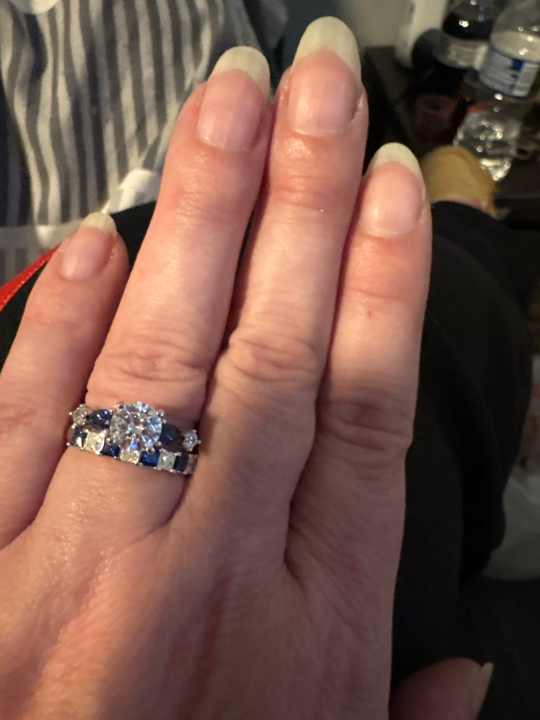 Customer photo review of Five Stone Moissanite And Sapphire Engagement Ring