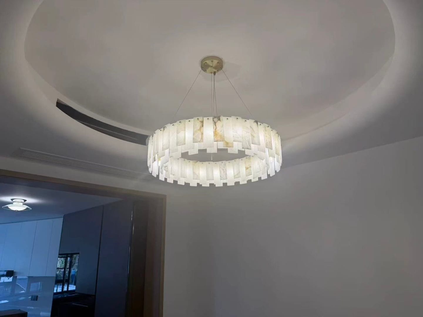 Customer photo review of Contemporary Alabaster Circular Chandelier for Living Room